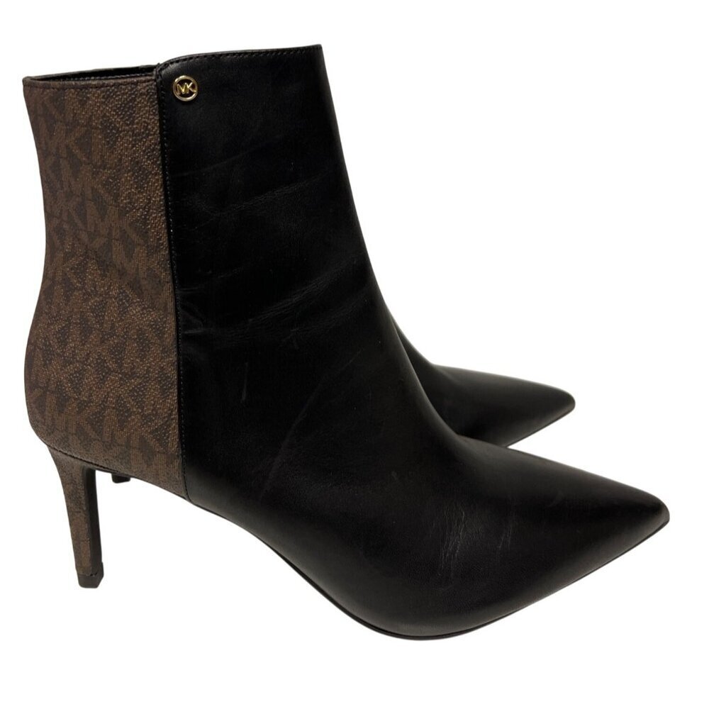 NEW Michael Kors Women's Alina Boot Flex Leather Ankle Logo Heeled Size 9.5